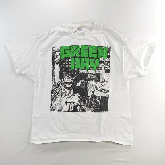 Vtg Green Day Other - Vtg Green Day White Tee T-Shirt Statue of Liberty